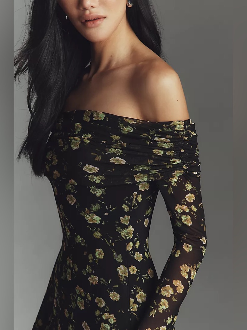 AFRM Long-Sleeve Off-The-Shoulder Mesh Maxi Dress NWT